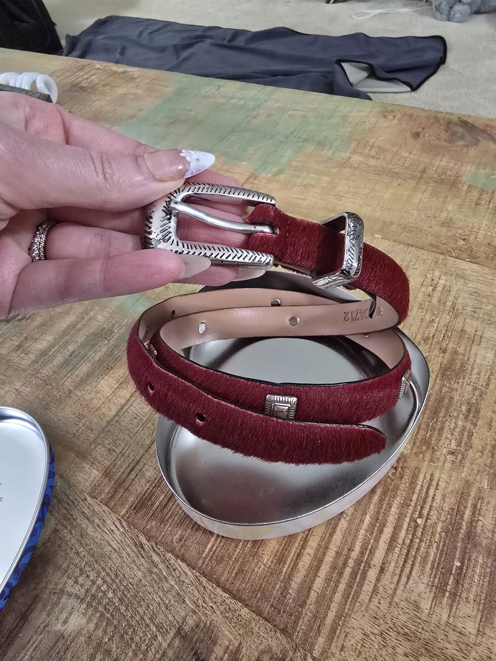 Brighton Red Hair On Hide Belt Studded Western Buckle Q4712 Size S